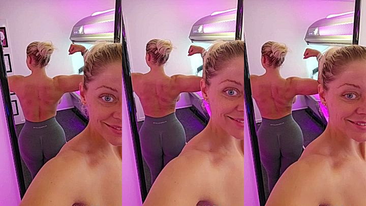 Missmiafit flexing her muscles while showing off her big ass and big tits