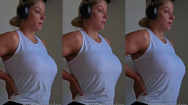 Missmiafit works out with her big tits showing