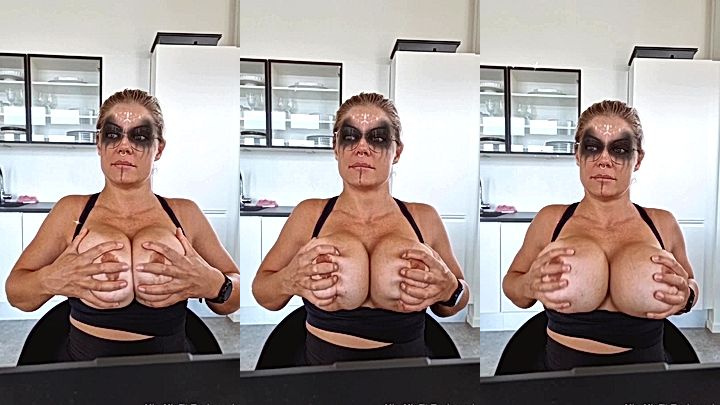 Big tits milf Missmiafit showing off her big tits in halloween costume