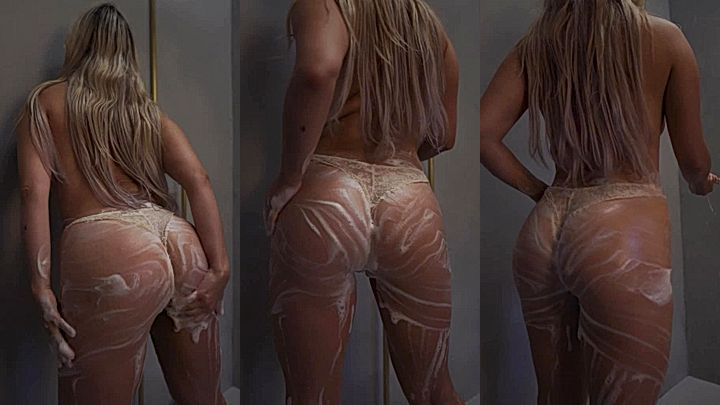 sexy onlyfans model Neringa Kriziute rubs her big ass and fondle huge tits in he bathroom