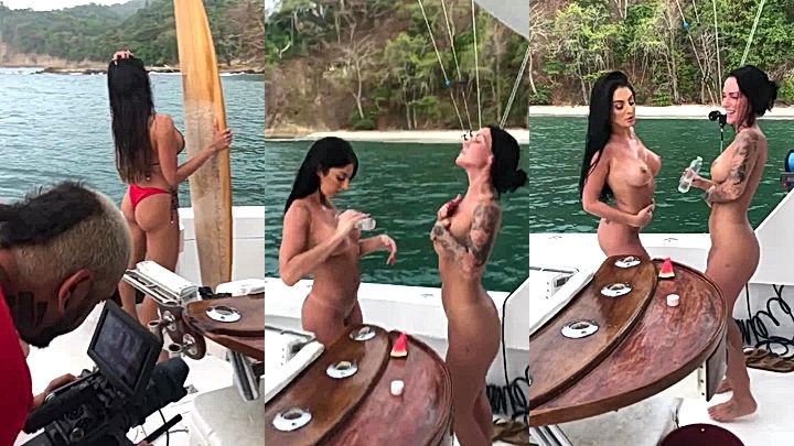 bad girl Kayla Lauren with her friend on a boat naked