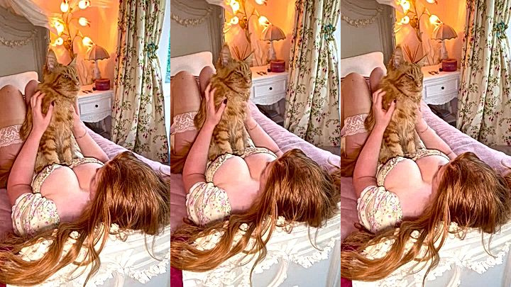 naughty bad british babe Imogen Lucie plays with her cat big tit