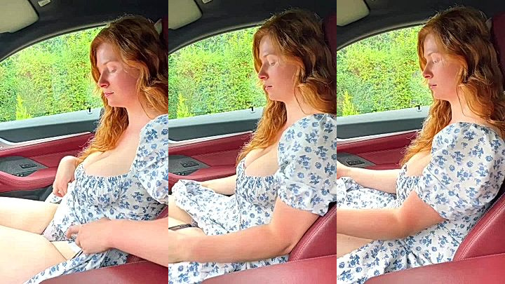 naughty onlyfans model Imogen Lucie shows her coochie in the car