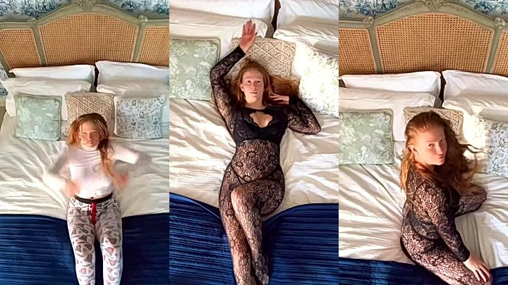 sexy model Imogen Lucie big juicy tits jiggle on the bed