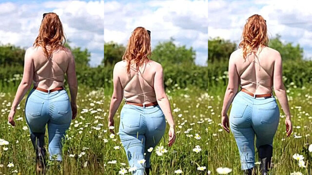 naughgty freaky model Imogen Lucieshakes and wiggle her big booty in the field