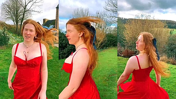 gorgeous ginger red dress Imogen Lucie in the garden onlyfans leak
