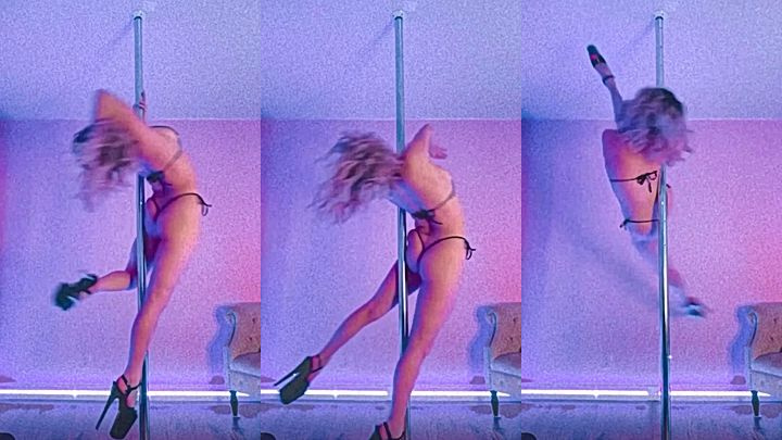 sexy Mama Fiona dancing using her pole in the room