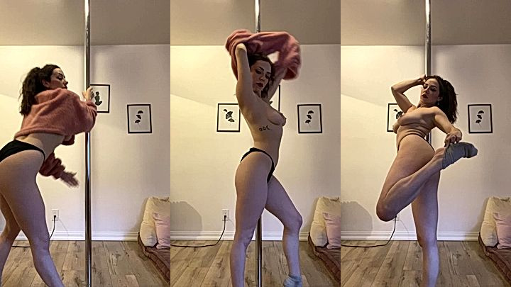 big tits stepmom Mama Fiona dancing on the pole while standing